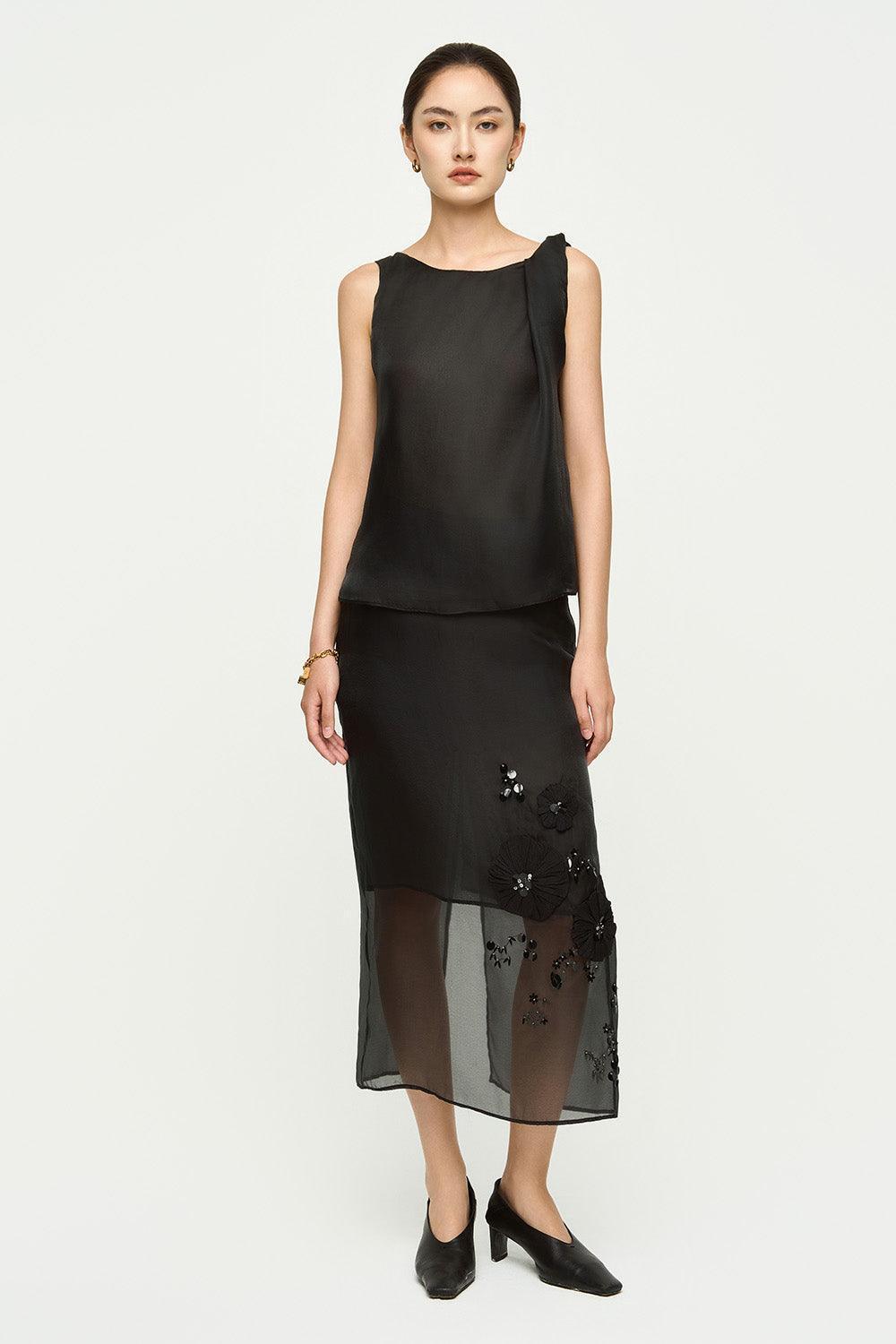Iris Straight Back Slit Chiffon Midi Skirt - MEAN BLVD