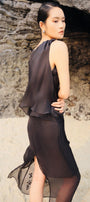 Iris Straight Back Slit Chiffon Midi Skirt - MEAN BLVD
