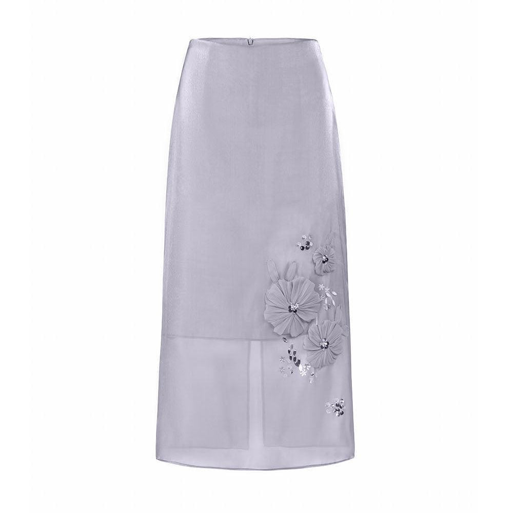 Iris Straight Back Slit Chiffon Midi Skirt - MEAN BLVD