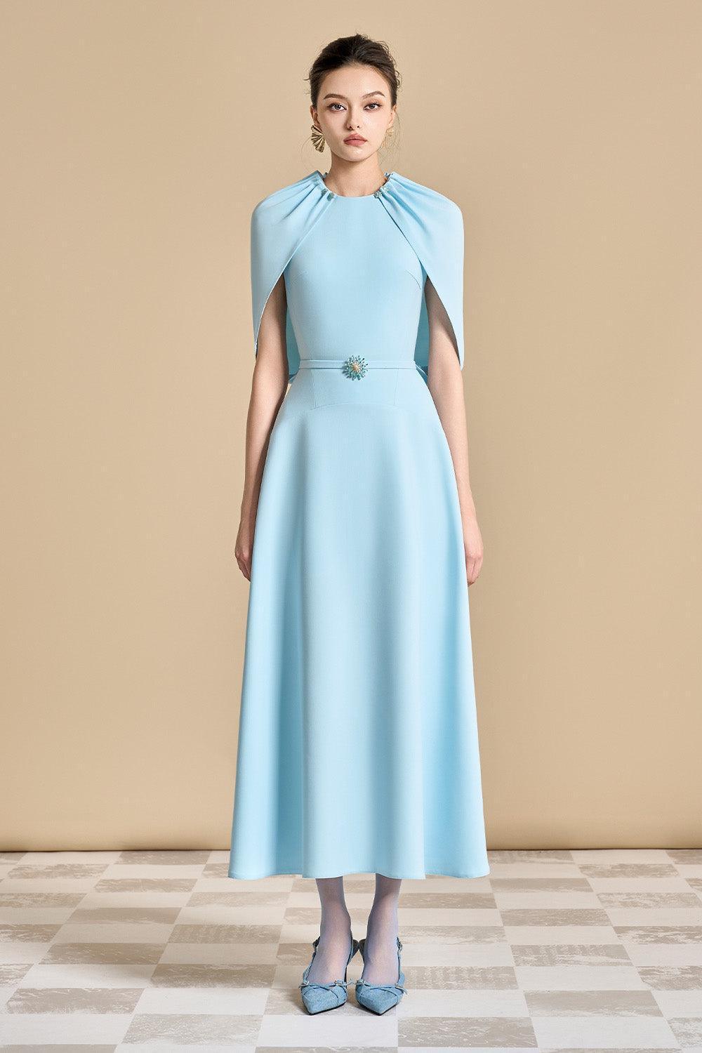 ankle length blue dress Women's Irissy A-line Round Neck Polyester Ankle Length Dress S/M/L/XL Light Blue/Yellow Beige MEAN BLVD