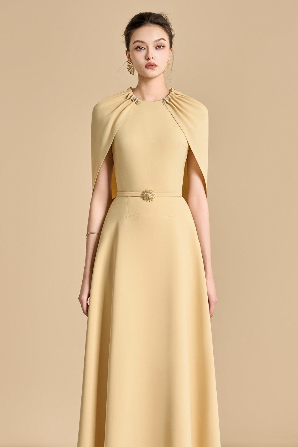polyester a line dress Irissy A-line Round Neck Ankle Length Yellow Beige / L Women's Bra-Free Beaded Open-Back sale: Afterpay March 2026 120cmLength model Color:Aqua/Silver