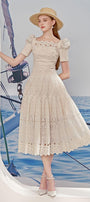 Isabella A-line Leg Of Mutton Sleeved Lace Midi Dress - MEAN BLVD