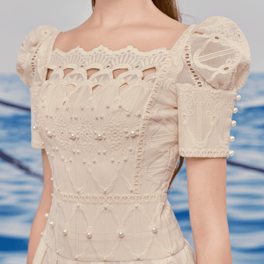 Isabella A-line Leg Of Mutton Sleeved Lace Midi Dress - MEAN BLVD