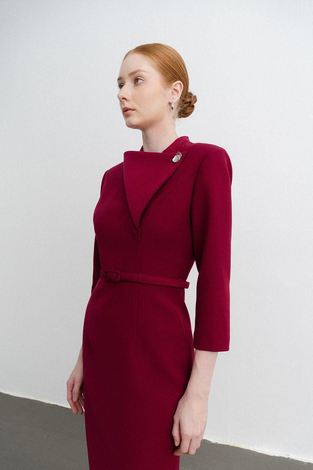 Women's Isabella Pencil Asymmetric Neck Polycotton Midi Dress S/M/L Red/Cream MEAN BLVD Women's Isabella Pencil Asymmetric Neck Polycotton Midi Dress S/M/L Red/Cream MEAN BLVD