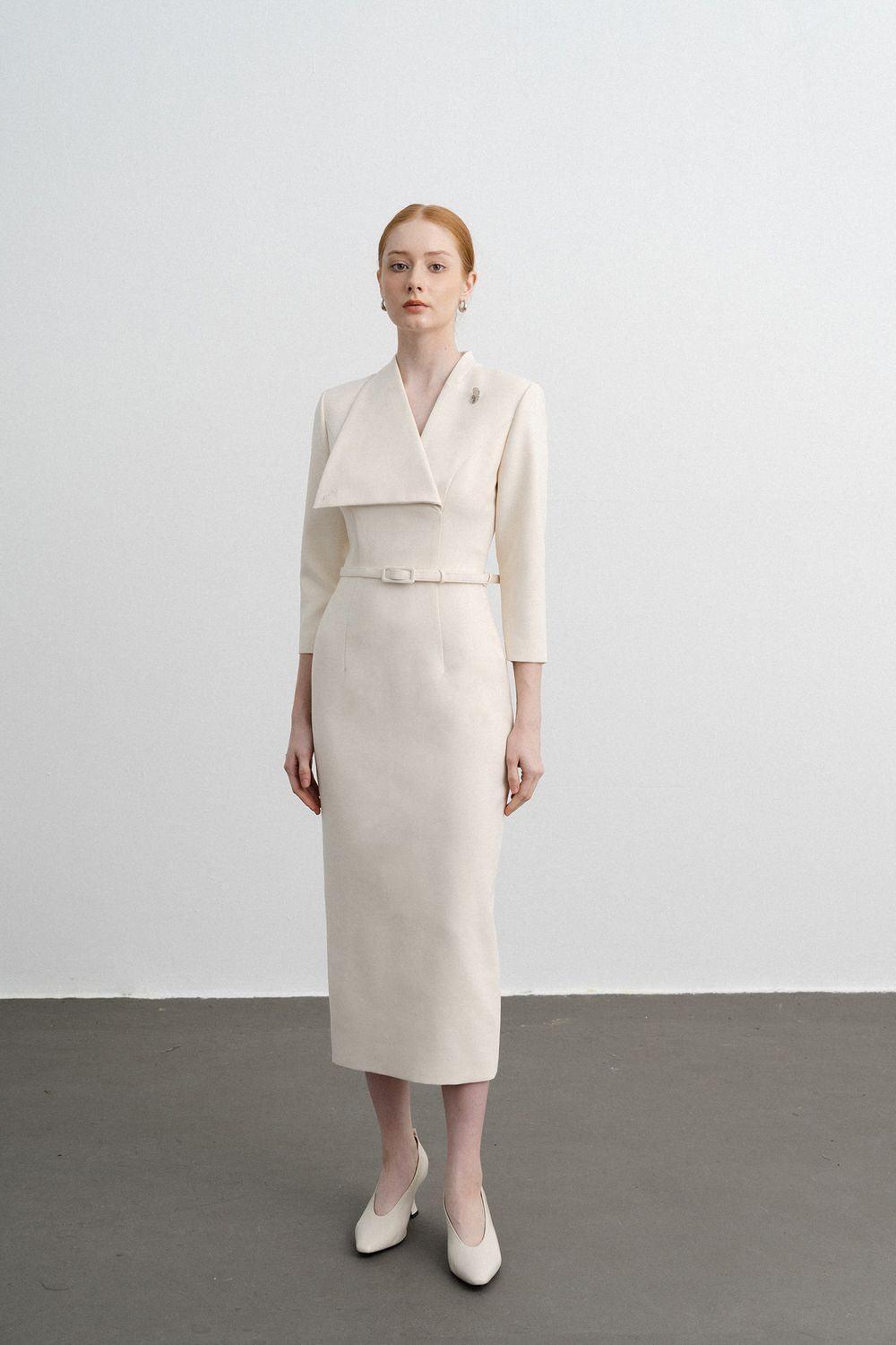 Isabella Pencil Asymmetric Neck Polycotton Midi Dress - MEAN BLVD