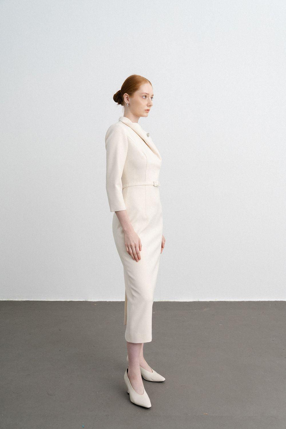 Isabella Pencil Asymmetric Neck Polycotton Midi Dress - MEAN BLVD