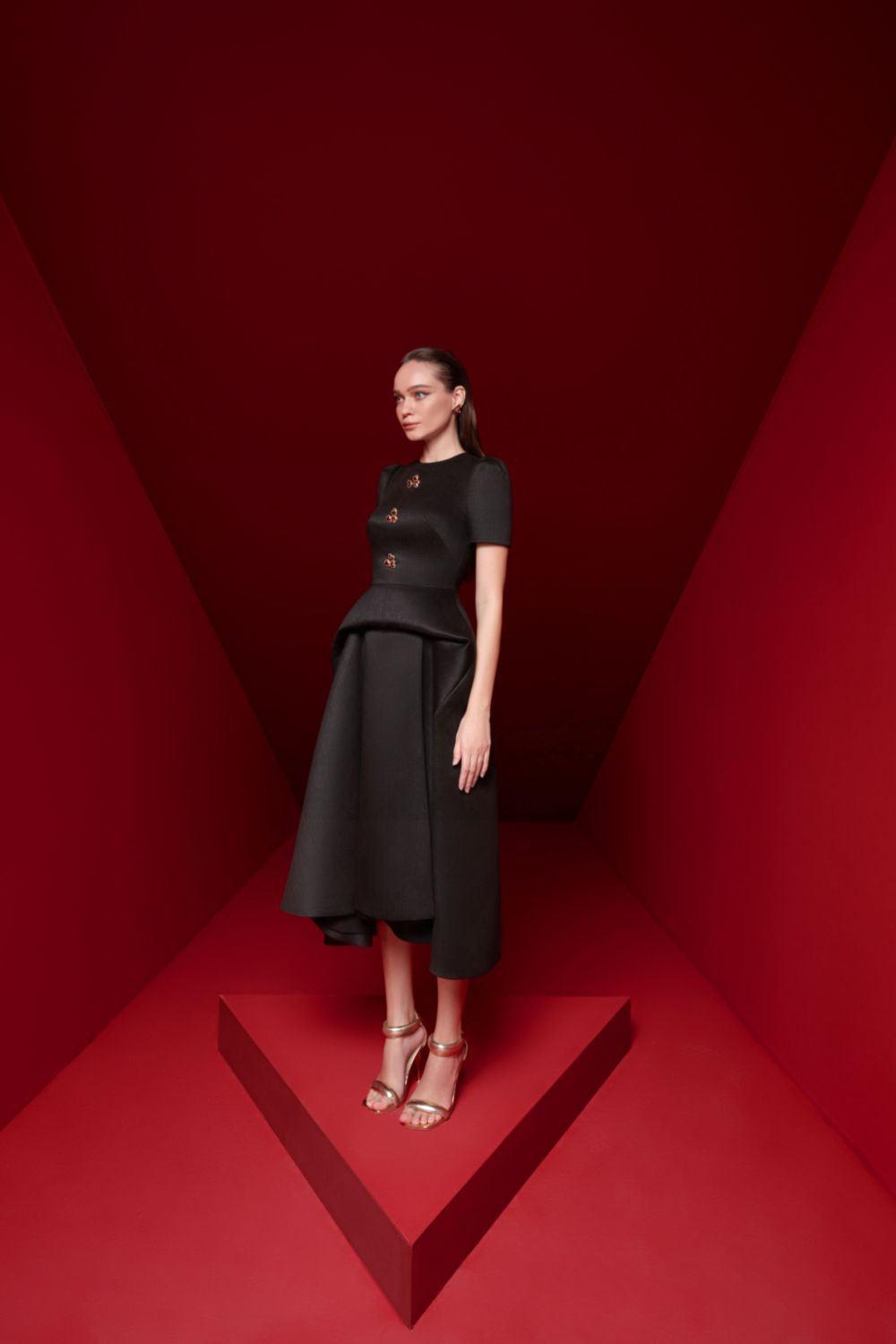 Isabella Peplum Puffy Sleeved Taffeta Midi Dress - MEAN BLVD