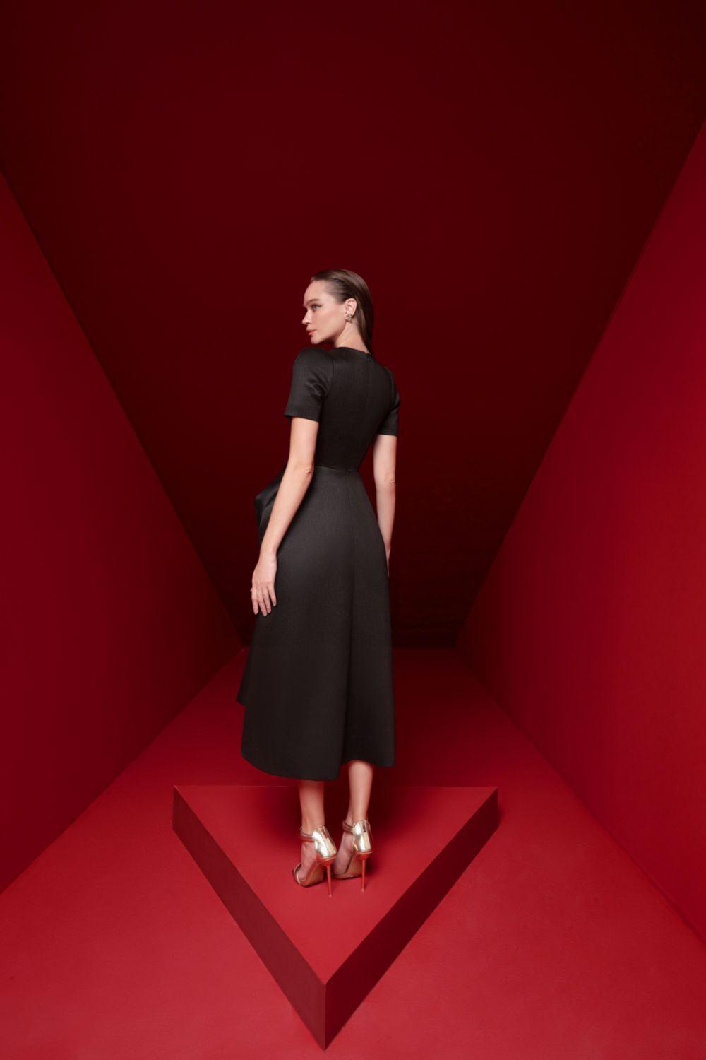 Isabella Peplum Puffy Sleeved Taffeta Midi Dress - MEAN BLVD