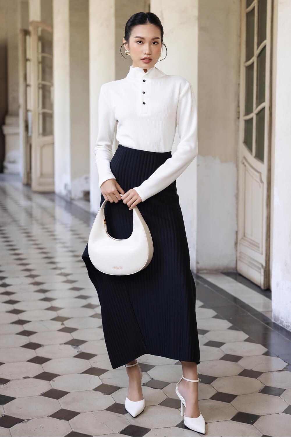 Isabelle A-line Ribbed Knit Midi Skirt - MEAN BLVD