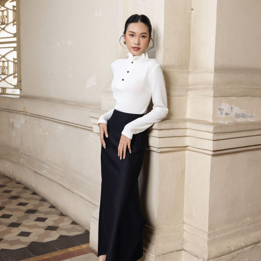 Isabelle A-line Ribbed Knit Midi Skirt - MEAN BLVD