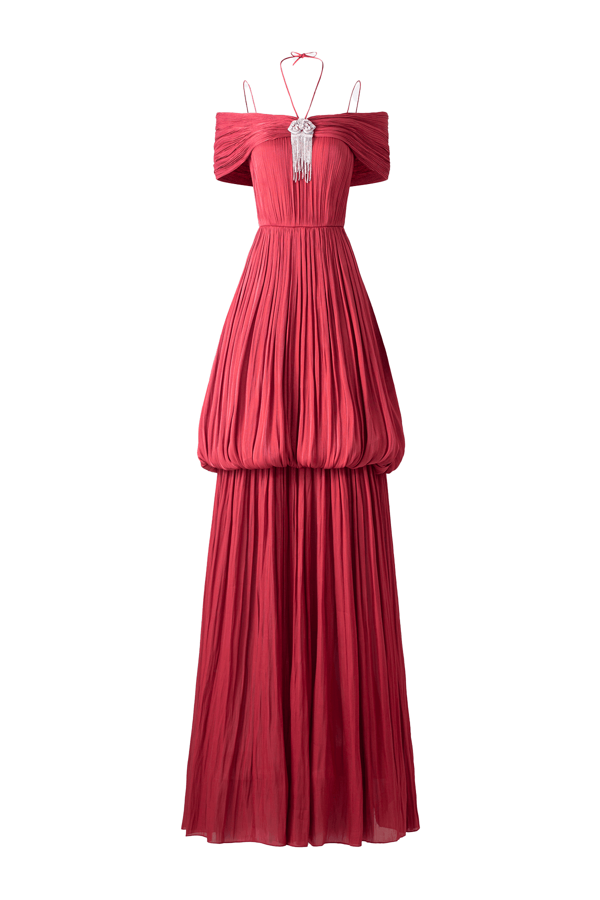 red off the shoulder chiffon dress Scarlet Ruffle Off-Shoulder Chiffon Dress