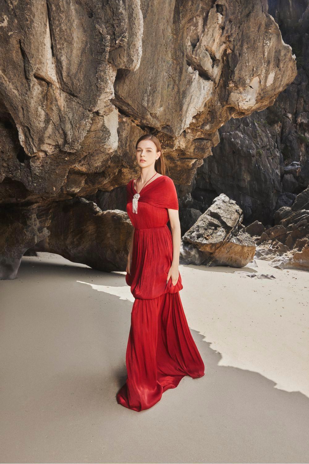 red off the shoulder chiffon dress Scarlet Ruffle Off-Shoulder Chiffon Dress
