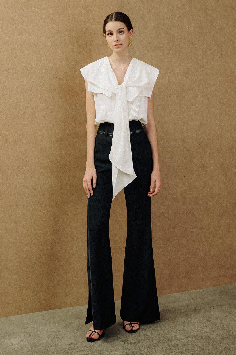 Isla Flared Side Slit Cotton Floor Length Pants - MEAN BLVD