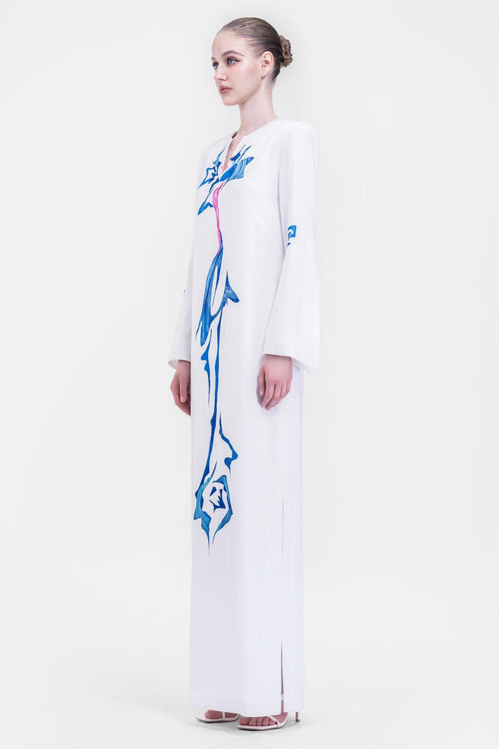 Isla Straight Long Sleeved Satin Floor Length Dress - MEAN BLVD