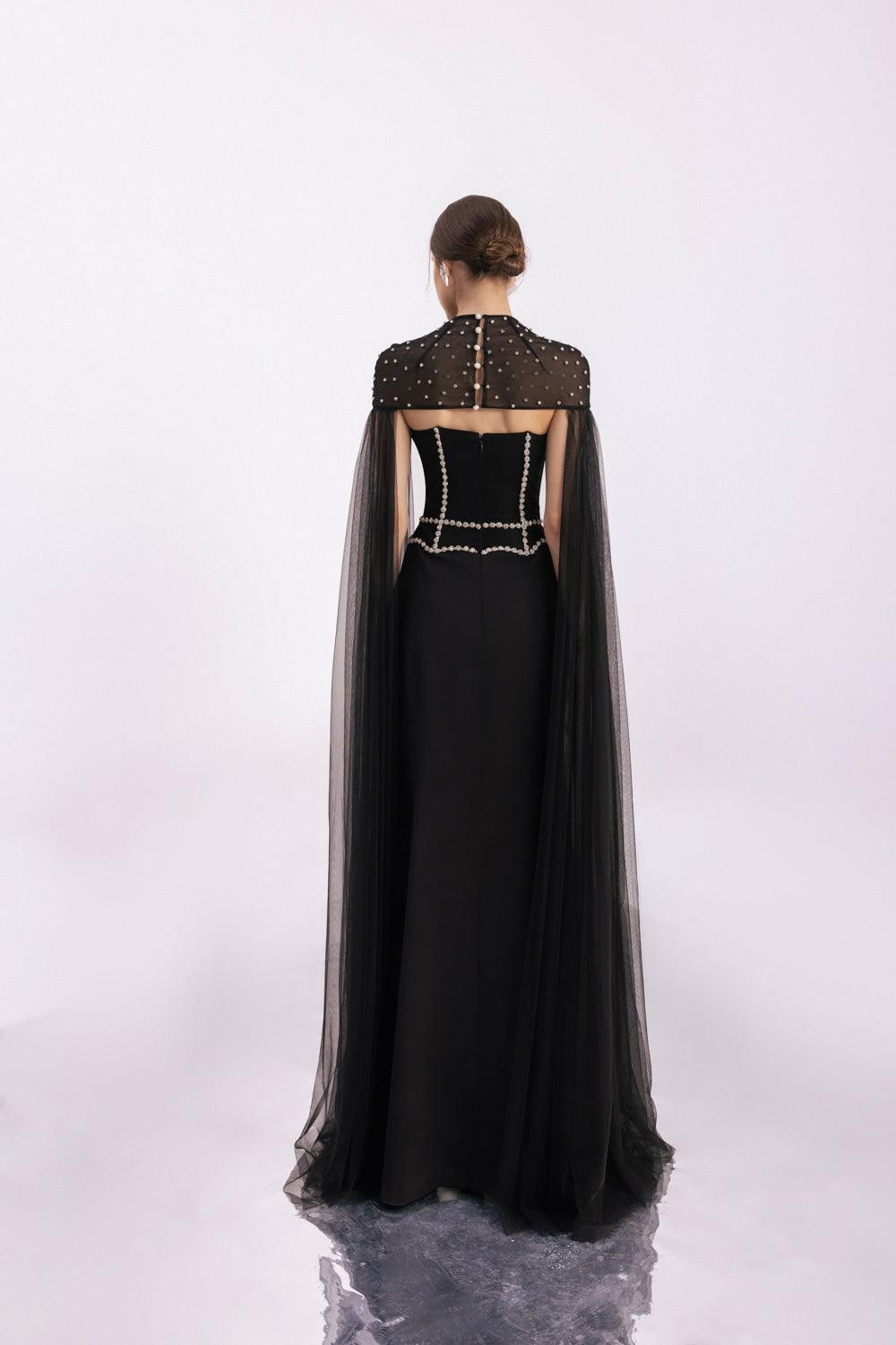 Ivanna Cape Round Neck Twill Floor Length Set - MEAN BLVD