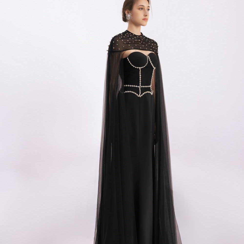 Ivanna Cape Round Neck Twill Floor Length Set - MEAN BLVD