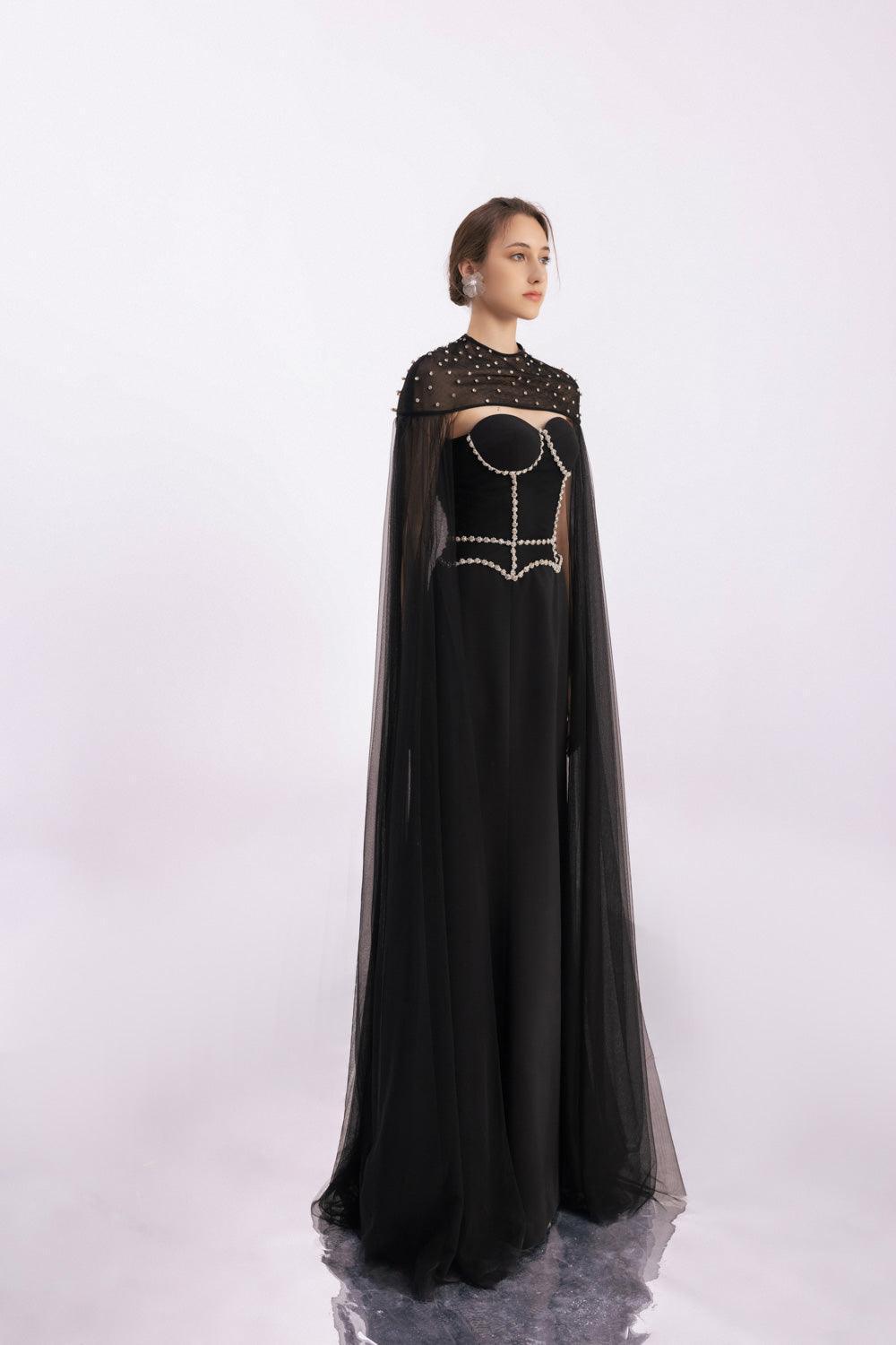 Ivanna Cape Round Neck Twill Floor Length Set - MEAN BLVD