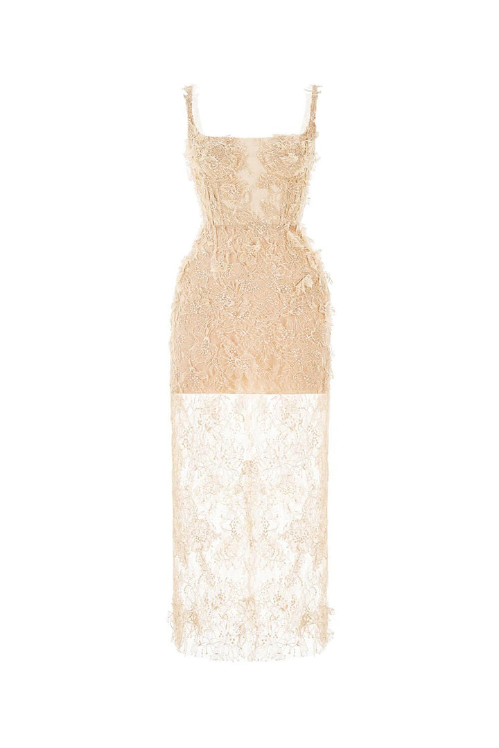 Ivory Beaded Lace Pencil Dress - MEAN BLVD