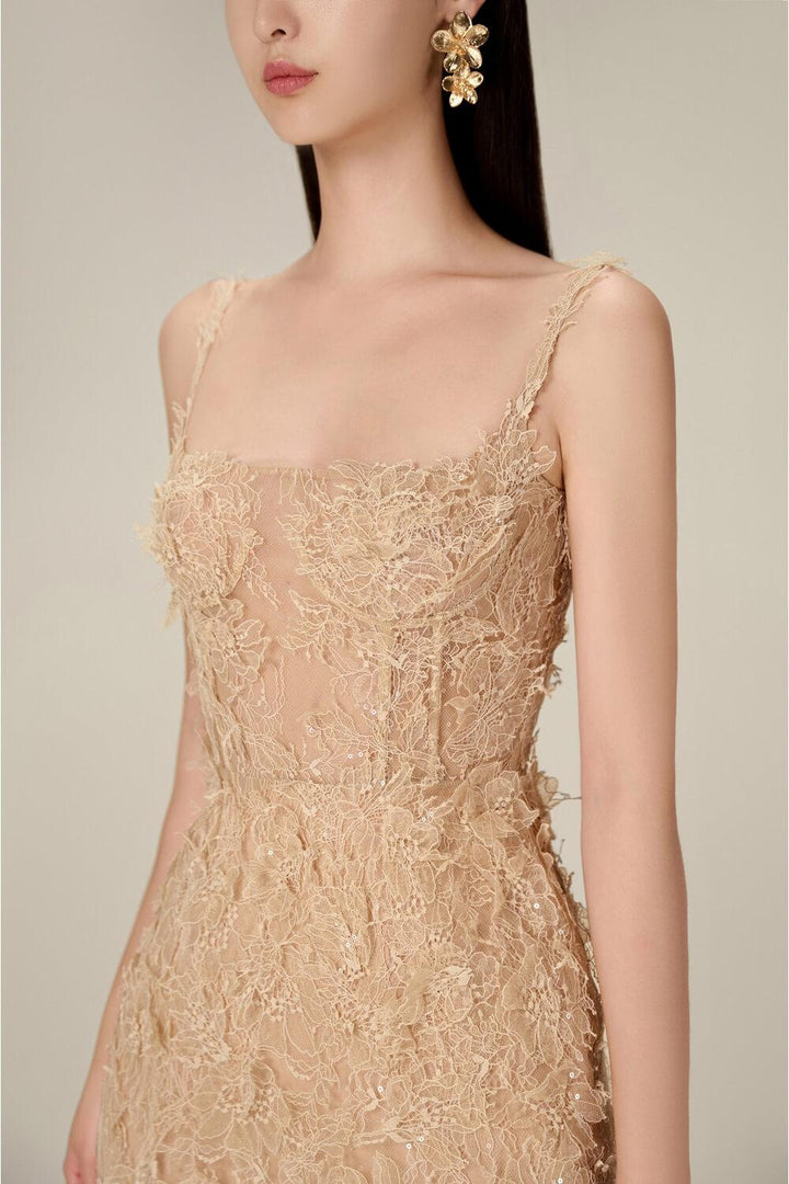 Ivory Beaded Lace Pencil Dress - MEAN BLVD