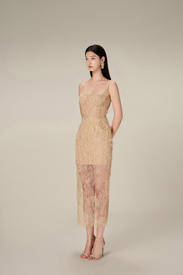 Ivory Beaded Lace Pencil Dress - MEAN BLVD