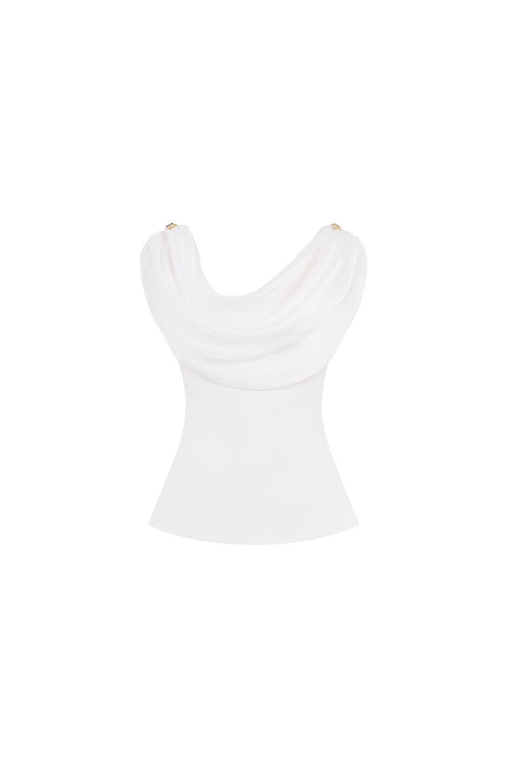 Ivory Bodycon Cowl Neck Organza Top - MEAN BLVD