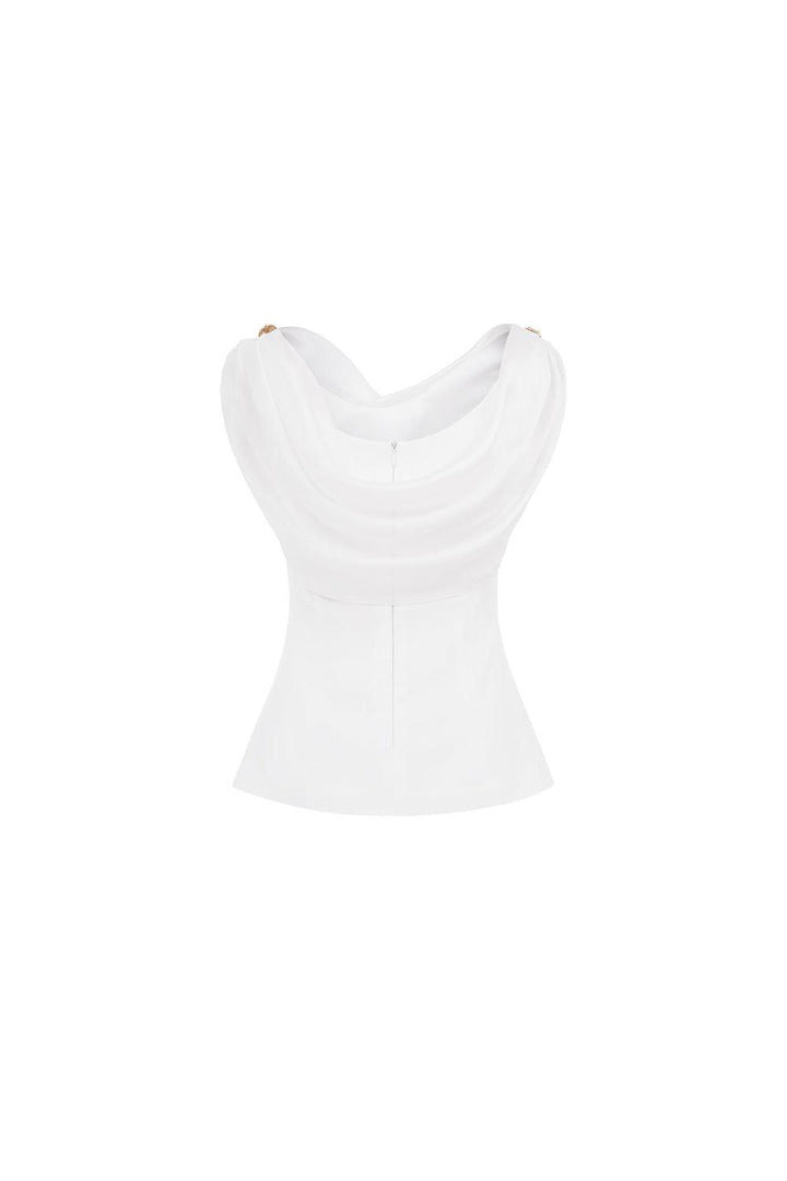 Ivory Bodycon Cowl Neck Organza Top - MEAN BLVD