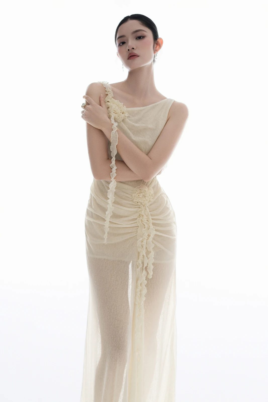 Ivory One Shoulder Maxi Dress - MEAN BLVD