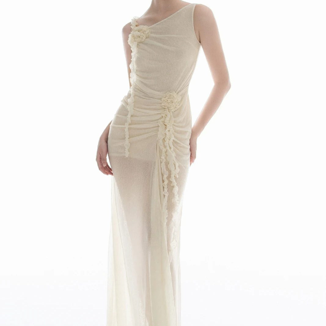 Ivory One Shoulder Maxi Dress - MEAN BLVD