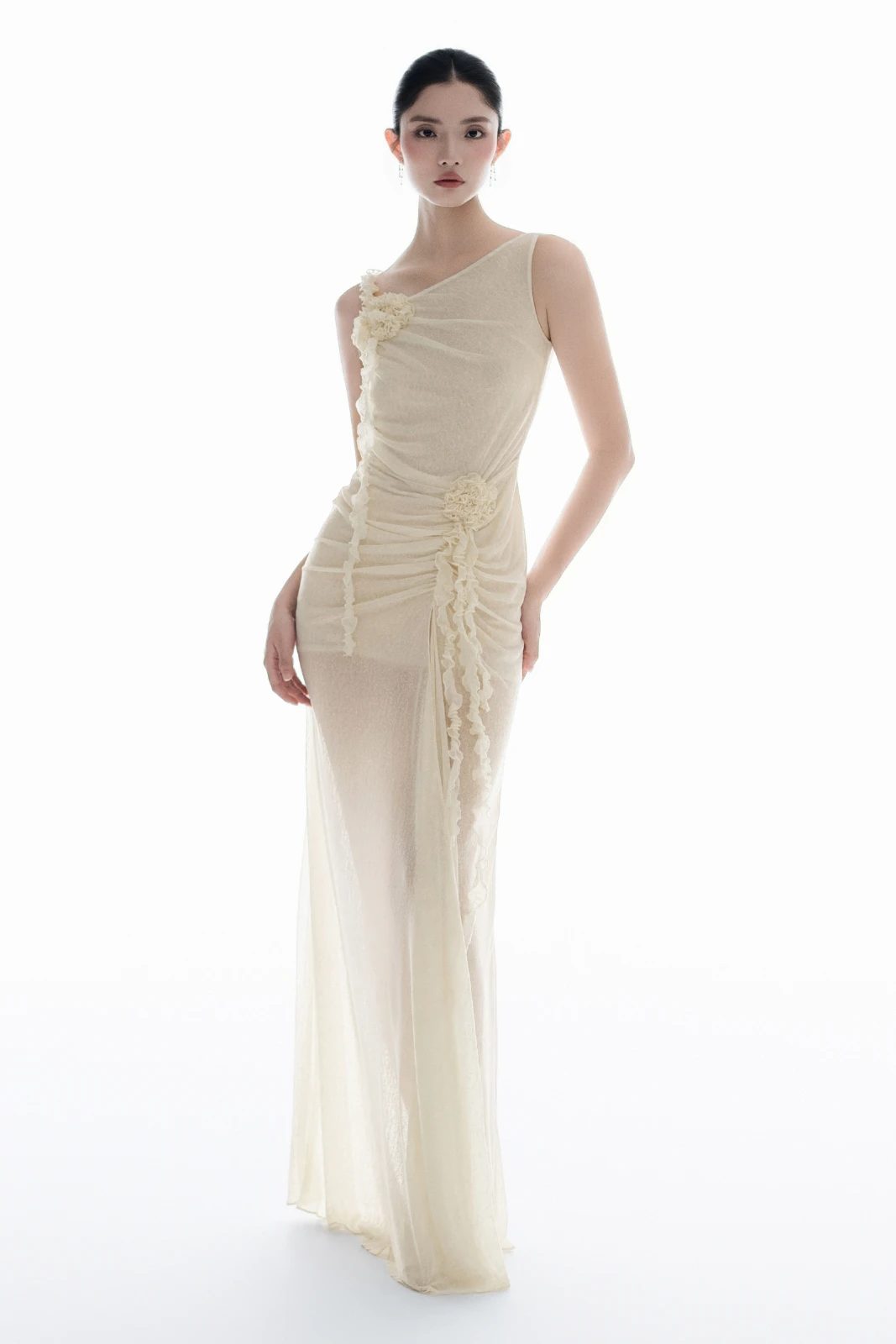 Ivory One Shoulder Maxi Dress - MEAN BLVD