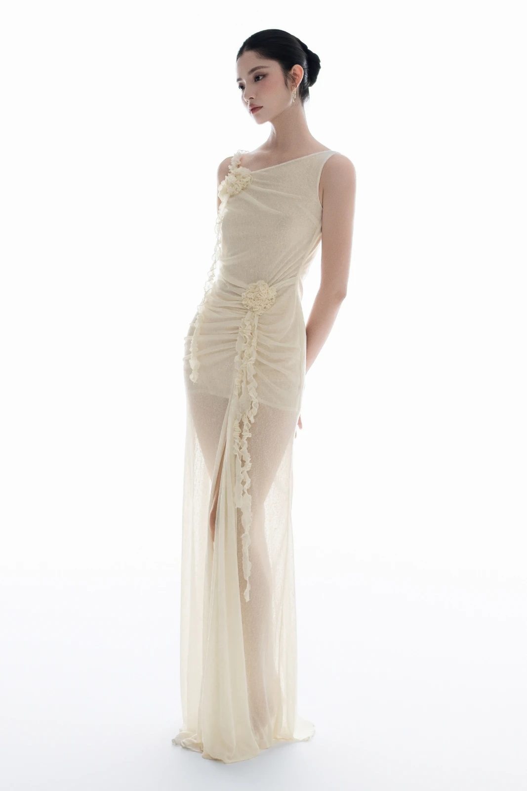 Ivory One Shoulder Maxi Dress - MEAN BLVD