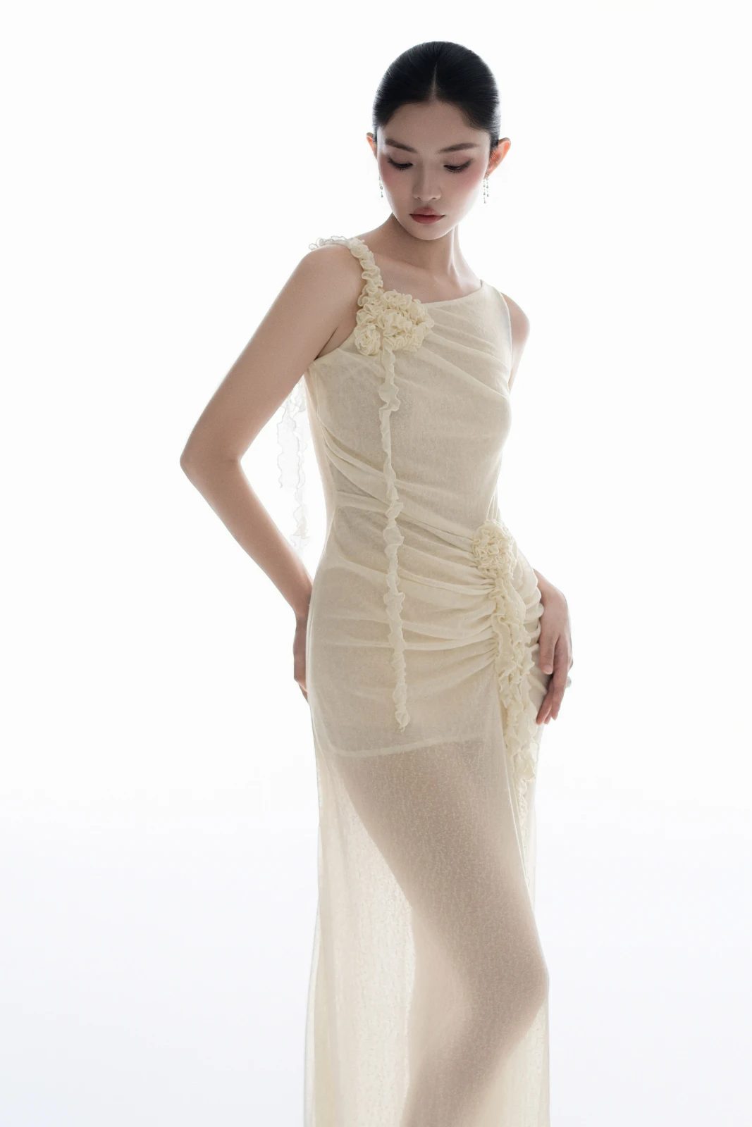 Ivory One Shoulder Maxi Dress - MEAN BLVD