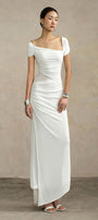 Ivory Sheath Asymmetric Neck Knit Floor Length Dress - MEAN BLVD