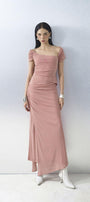 Ivory Sheath Asymmetric Neck Knit Floor Length Dress - MEAN BLVD