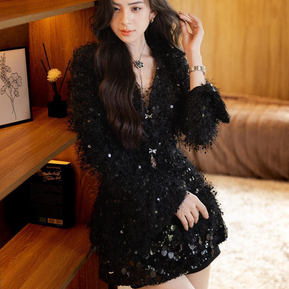 Ivy Hourglass Plunge Neck Sequin Top - MEAN BLVD