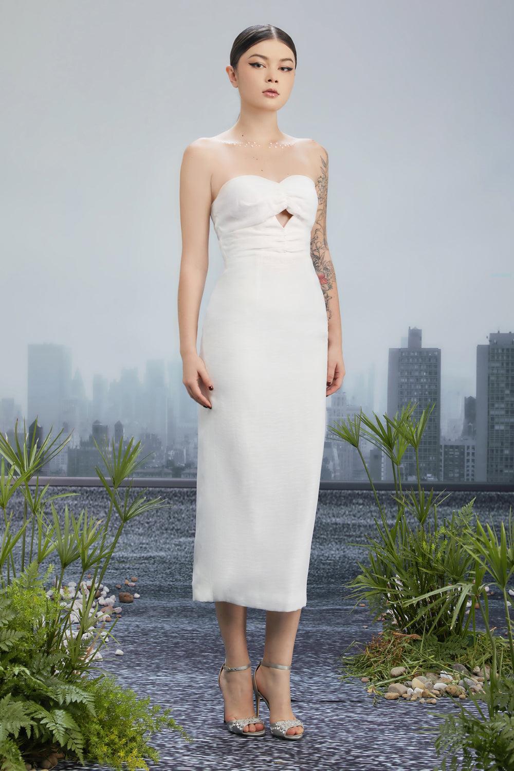 Iwona Sheath Semi-Heart Neck Silk Polyester Midi Dress - MEAN BLVD