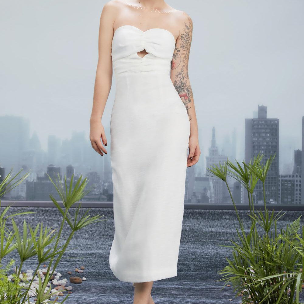 Iwona Sheath Semi-Heart Neck Silk Polyester Midi Dress - MEAN BLVD