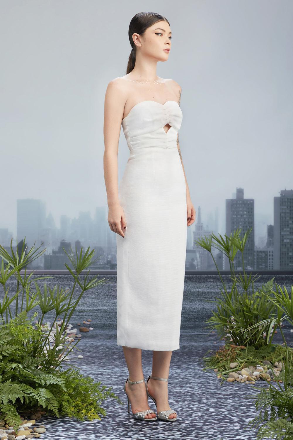 Iwona Sheath Semi-Heart Neck Silk Polyester Midi Dress - MEAN BLVD