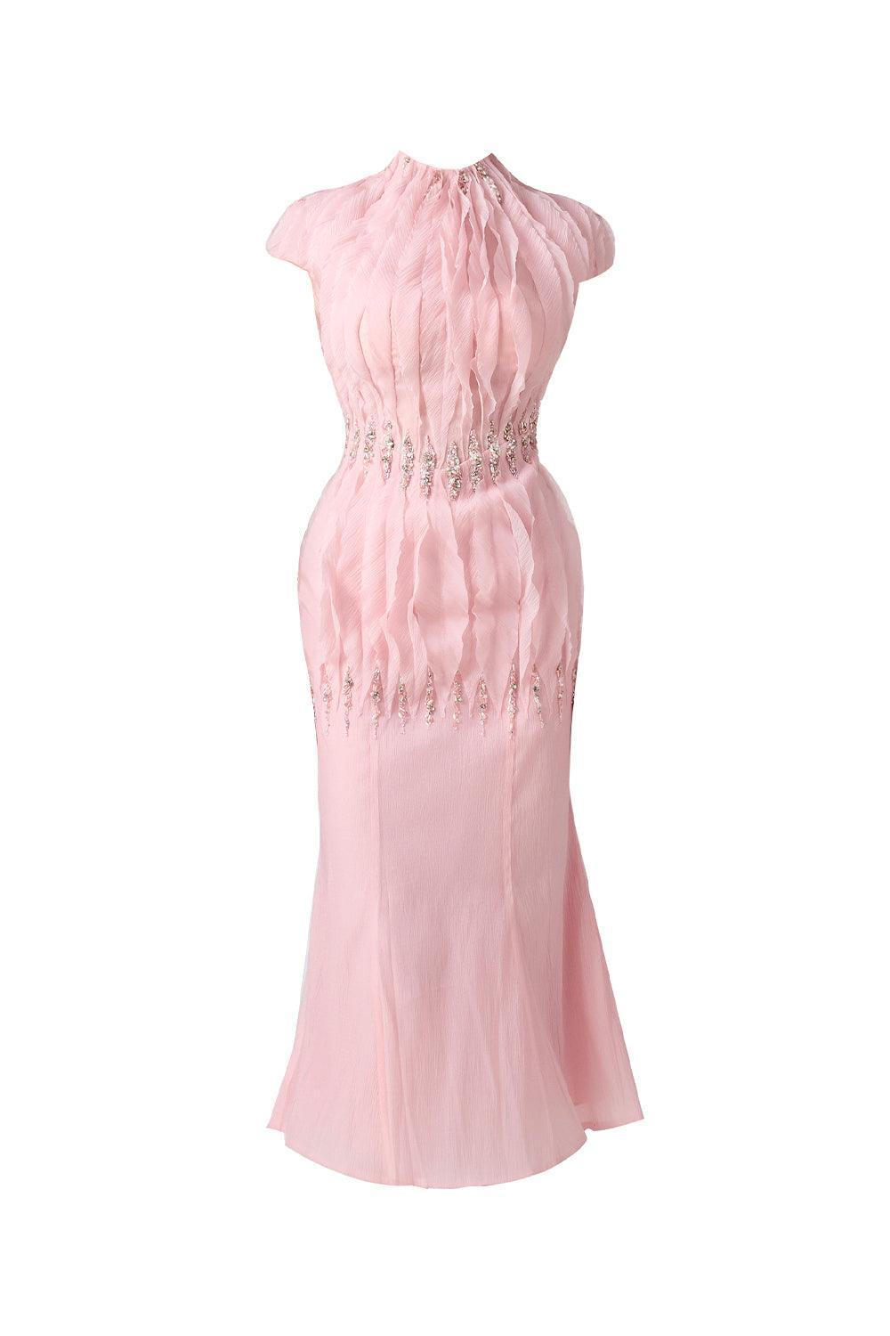 high neck pink midi dress Cozy Memories Pink Midi Dress