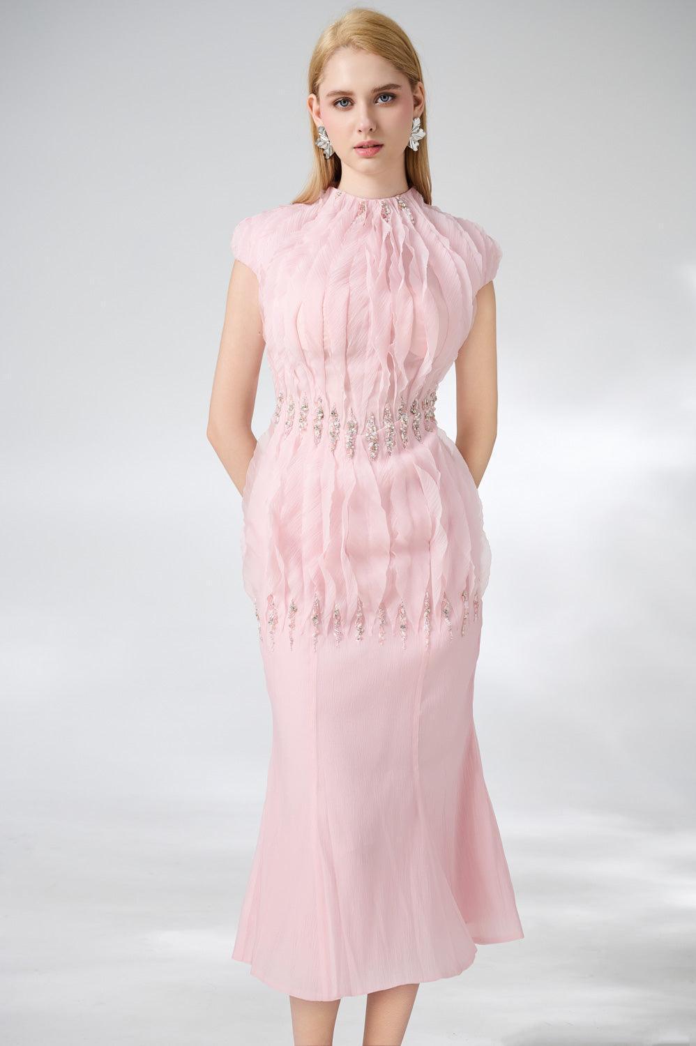 Jabari Trumpet High Neck Organza Midi Dress - MEAN BLVD