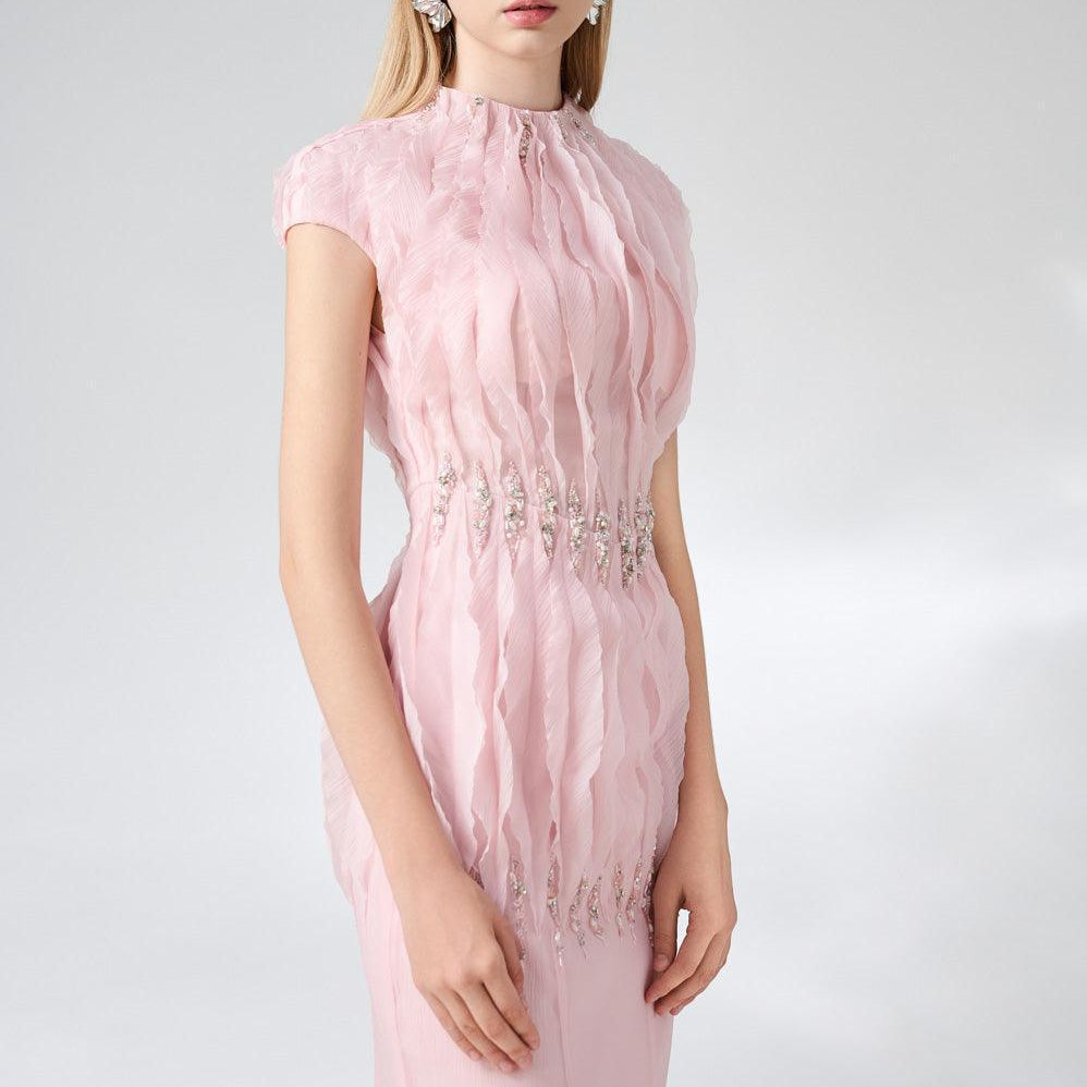 Jabari Trumpet High Neck Organza Midi Dress - MEAN BLVD