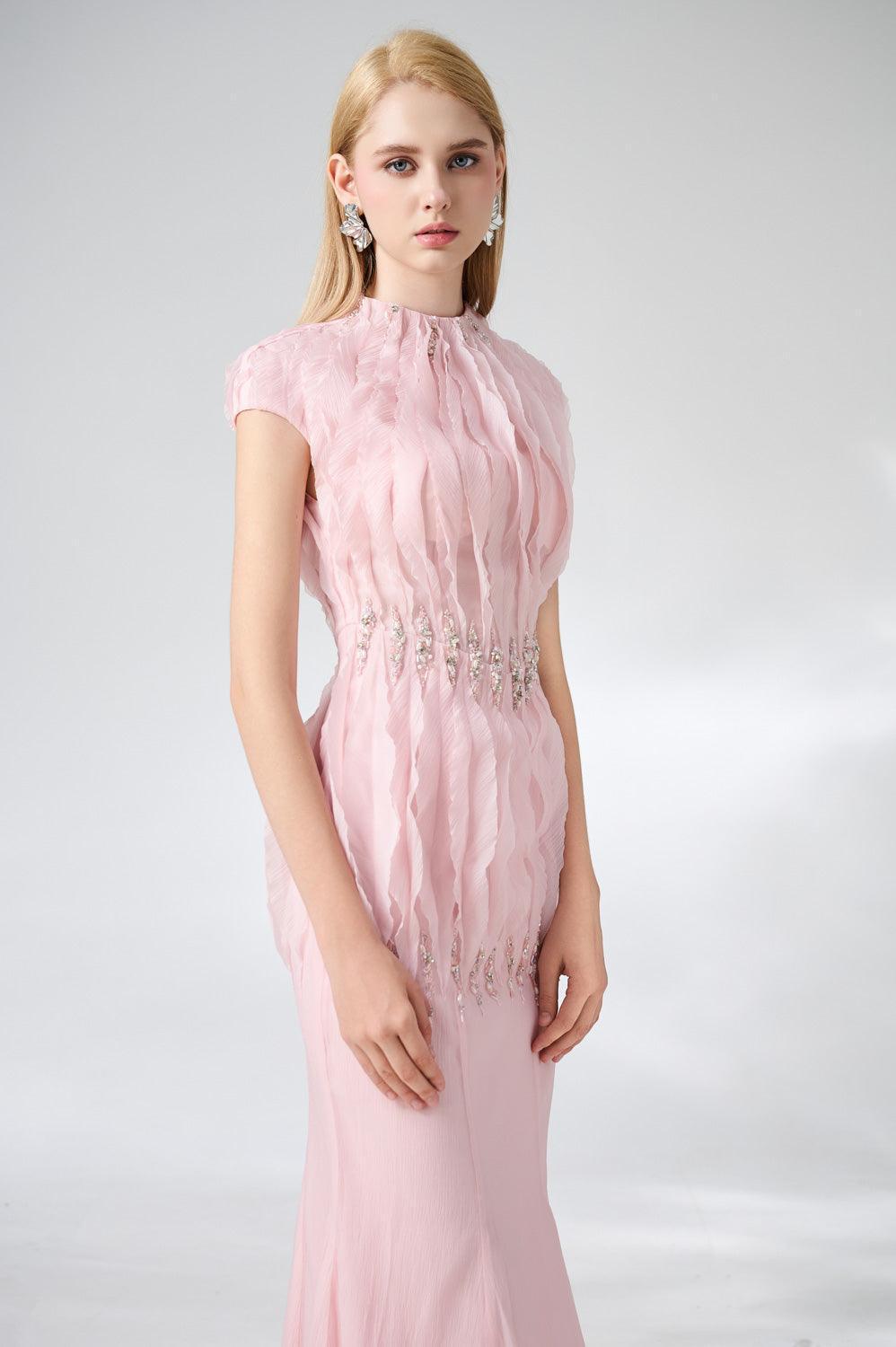 organza high neck dress Women's Bone Sheath High Neck Organza Midi Set S/M/L/Customize White/Beige MEAN BLVD, White / S