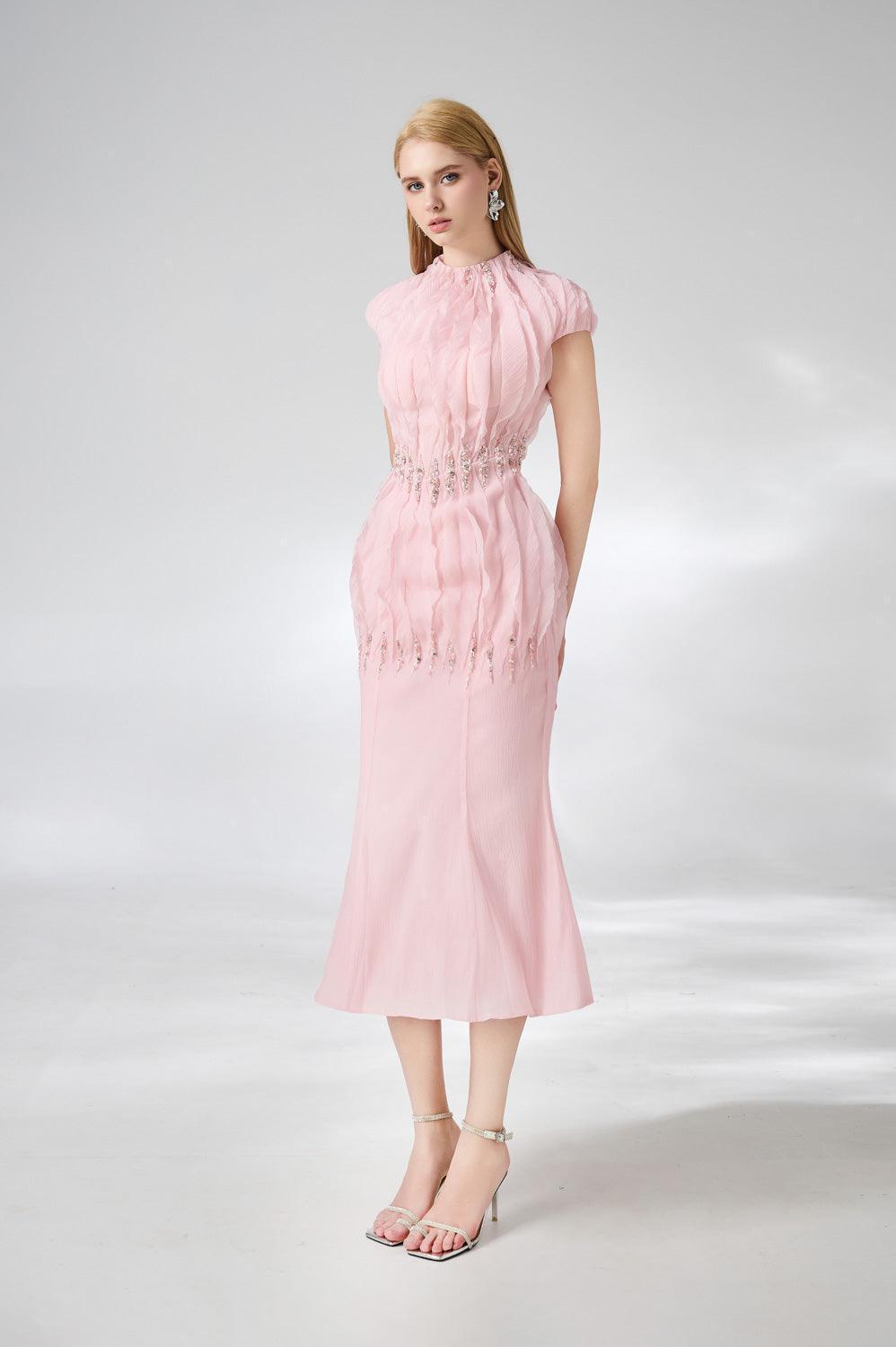 Jabari Trumpet High Neck Organza Midi Dress - MEAN BLVD