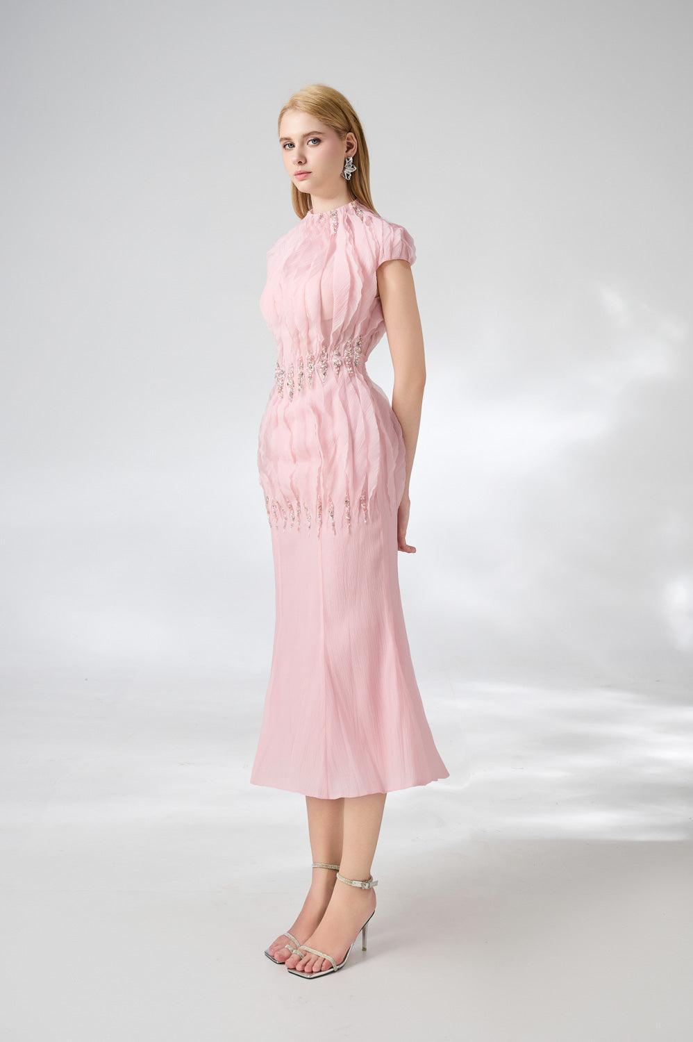 Jabari Trumpet High Neck Organza Midi Dress - MEAN BLVD