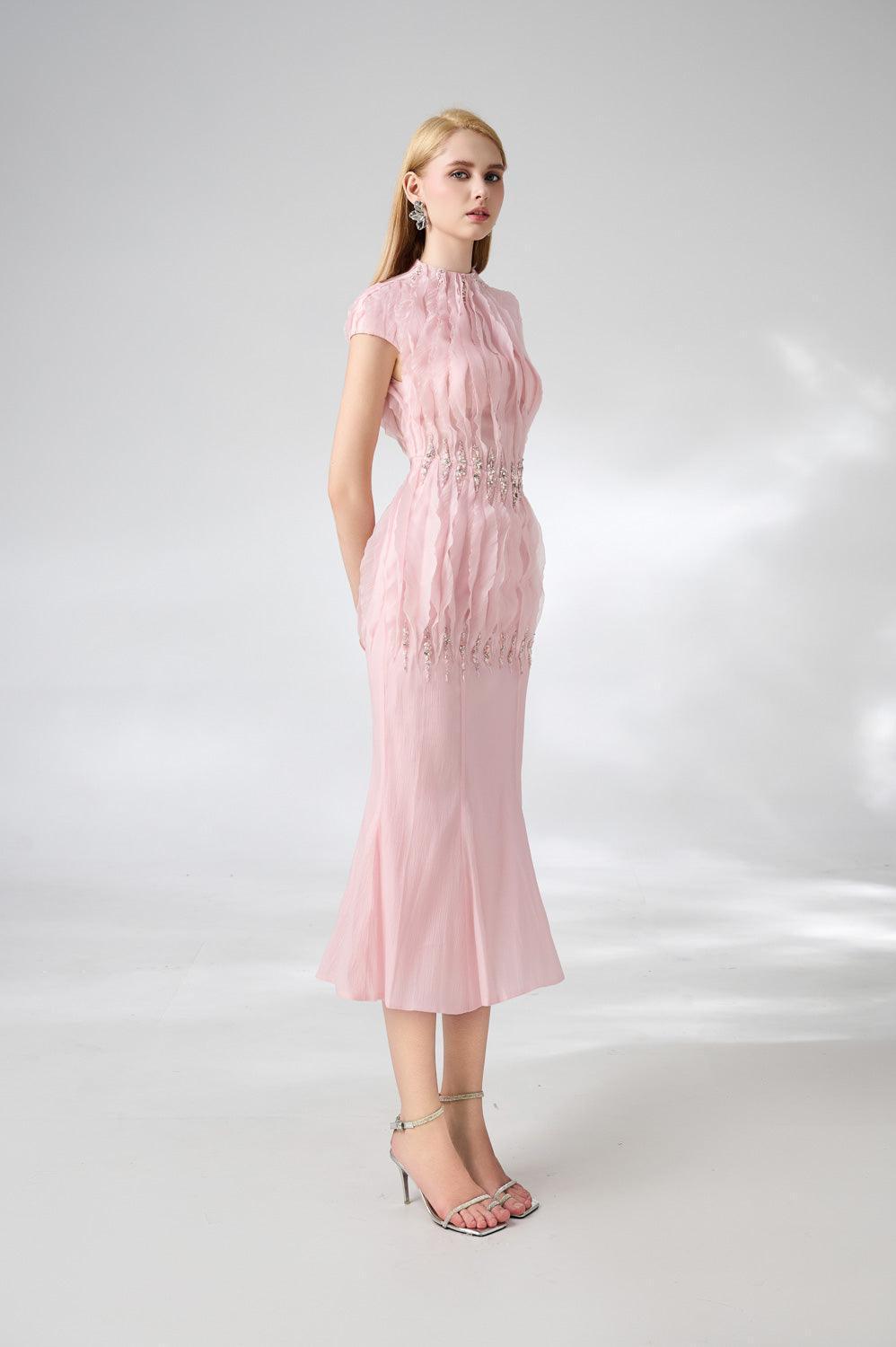 Jabari Trumpet High Neck Organza Midi Dress - MEAN BLVD