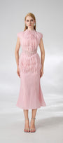 Jabari Trumpet High Neck Organza Midi Dress - MEAN BLVD
