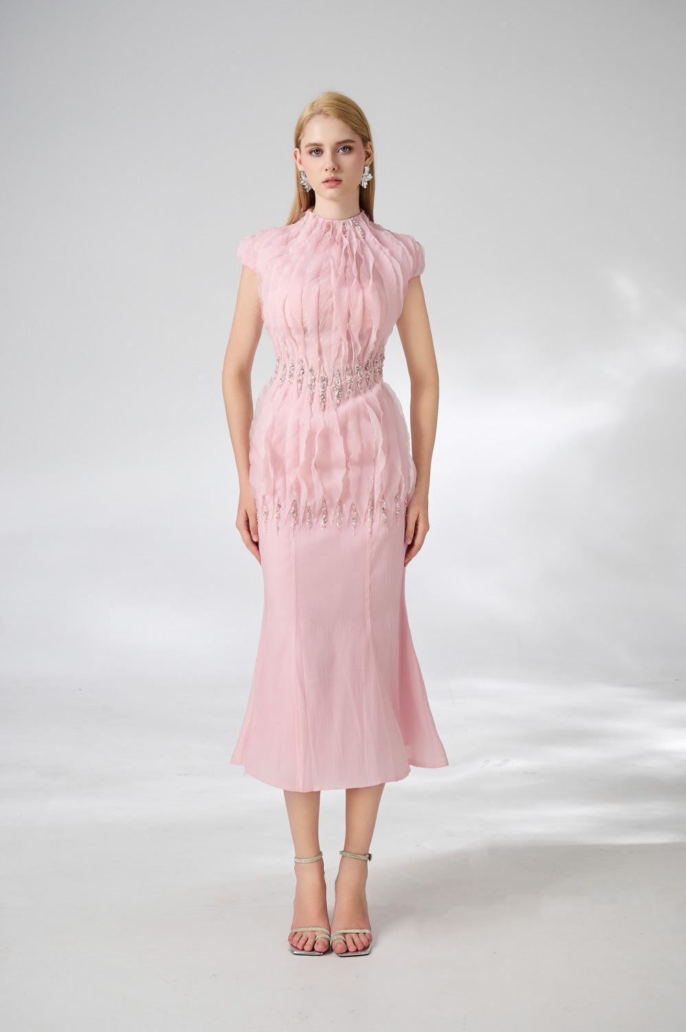 Jabari Trumpet High Neck Organza Midi Dress - MEAN BLVD