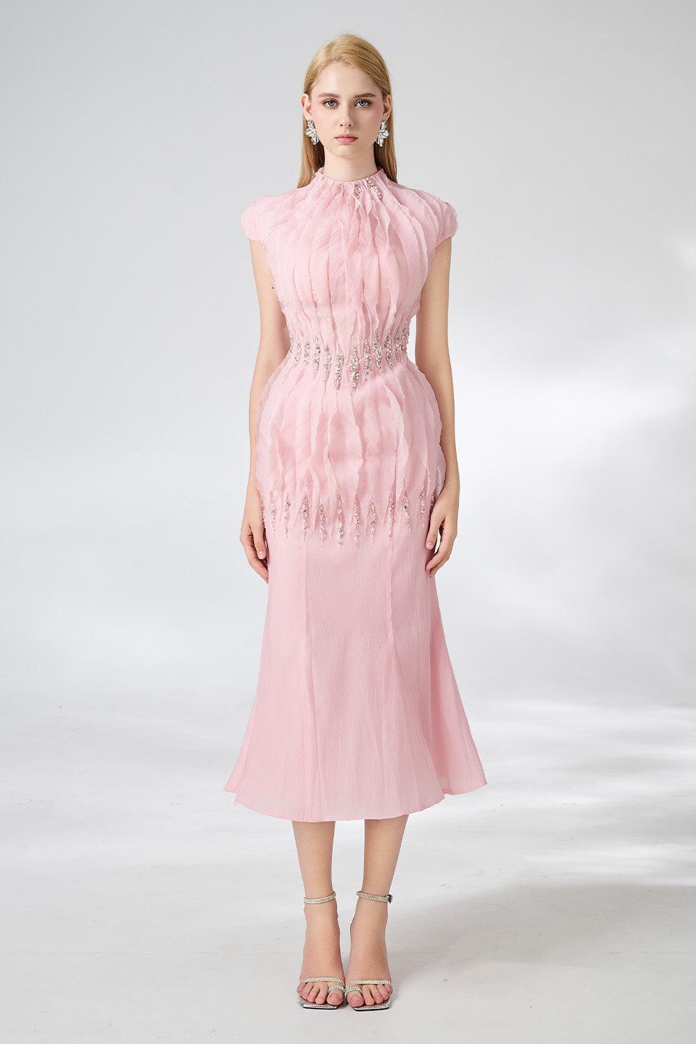 Jabari Trumpet High Neck Organza Midi Dress - MEAN BLVD