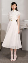 Jackie A-line Pleated Organza Midi Dress - MEAN BLVD