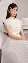 Jackie A-line Pleated Organza Midi Dress - MEAN BLVD