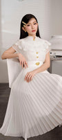 Jackie A-line Pleated Organza Midi Dress - MEAN BLVD